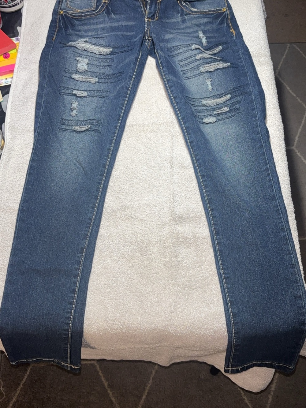 Southpole vintage Women's Ripped Mid-Rise Skinny Jeans - Blue